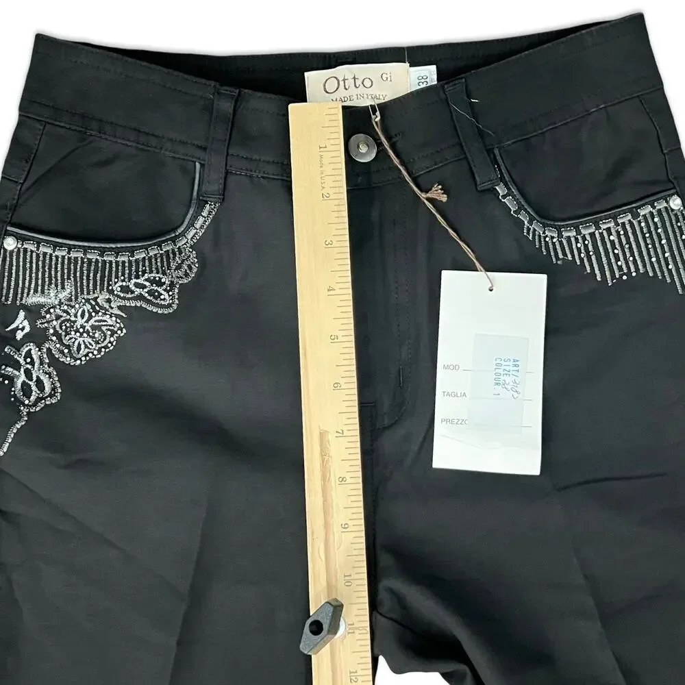 Otto Gi Italy Black Silver Embellished Pockets Bootcut Pants sz 38 / 8 NEW Tags - Picture 8 of 15